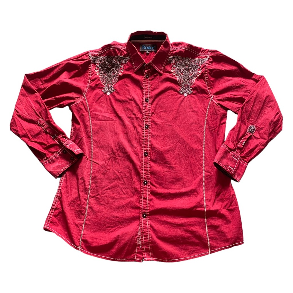 ROAR Men’s red western style button up shirt size